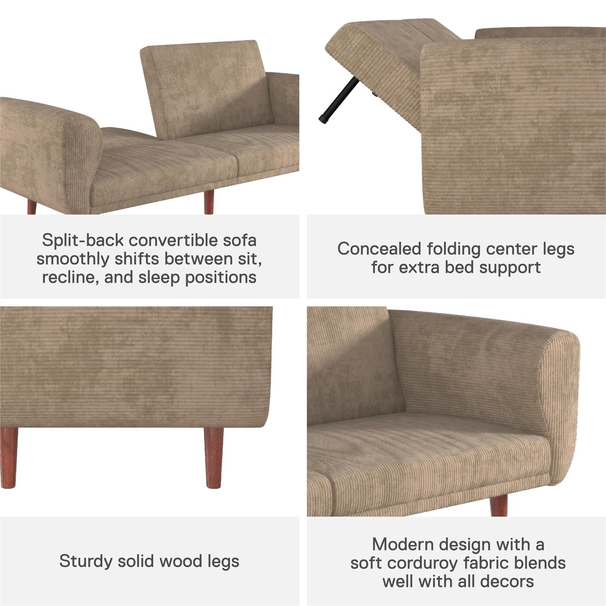 DHP Daylen Mid-Century Futon Sofa Bed - Beige - 2-Seater