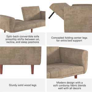 DHP Daylen Mid-Century Futon Sofa Bed - Beige - 2-Seater