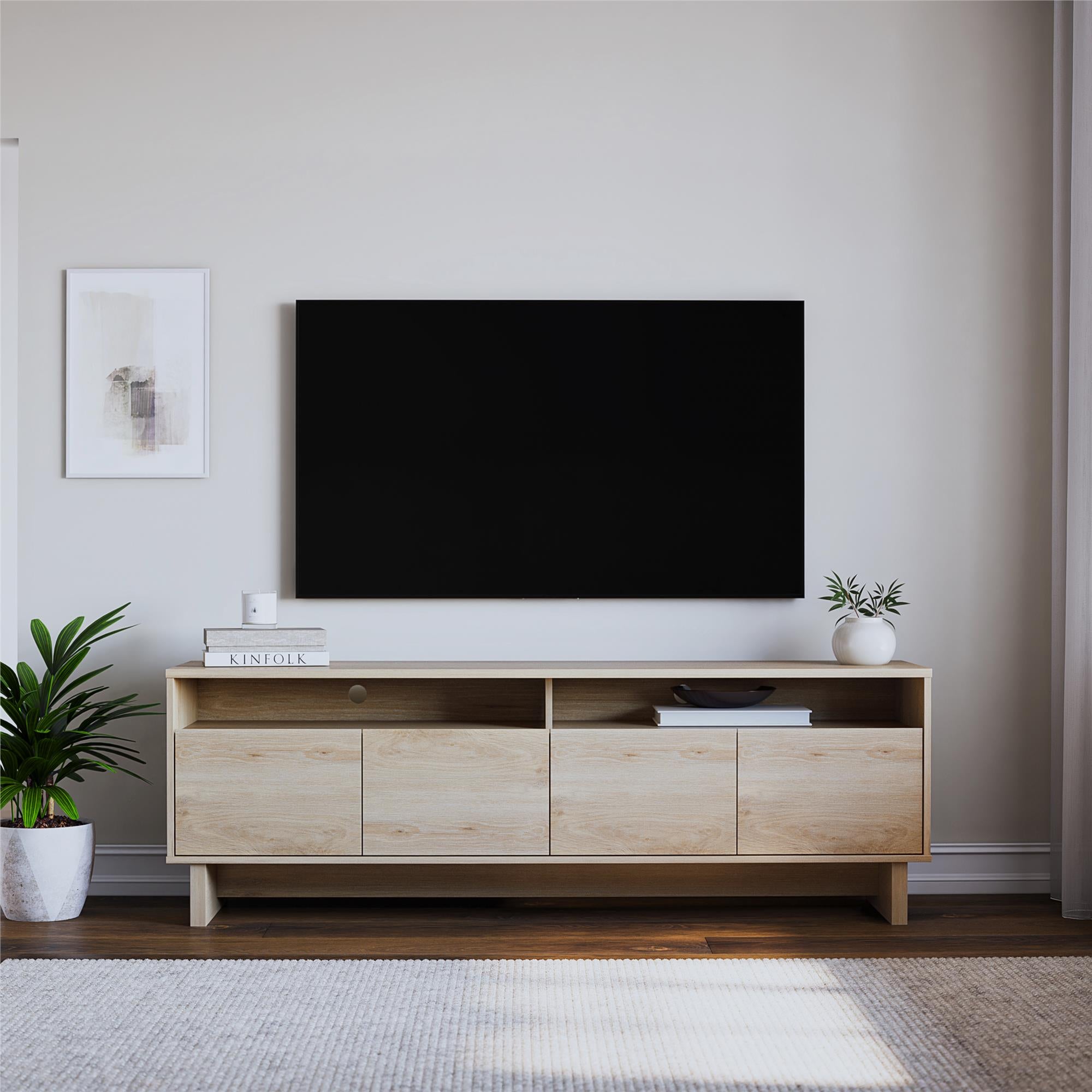 RealRooms Nivelle 4-Door TV Stand Console for TVs up to 75" - Blonde Oak