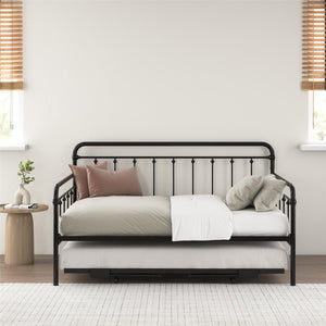 DHP Locky Metal Daybed with Pop Up Trundle - Black - Full-Over-Twin