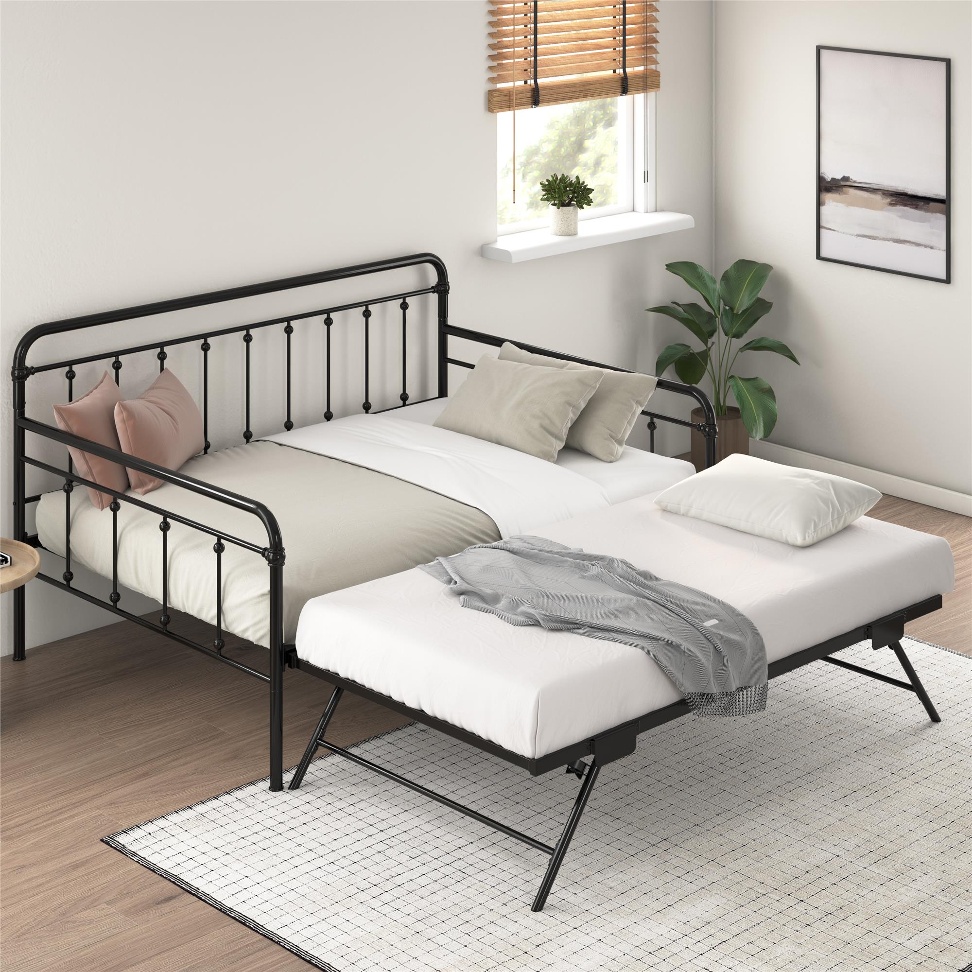 DHP Locky Metal Daybed with Pop Up Trundle - Black - Full-Over-Twin