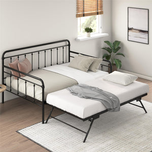 DHP Locky Metal Daybed with Pop Up Trundle - Black - Full-Over-Twin