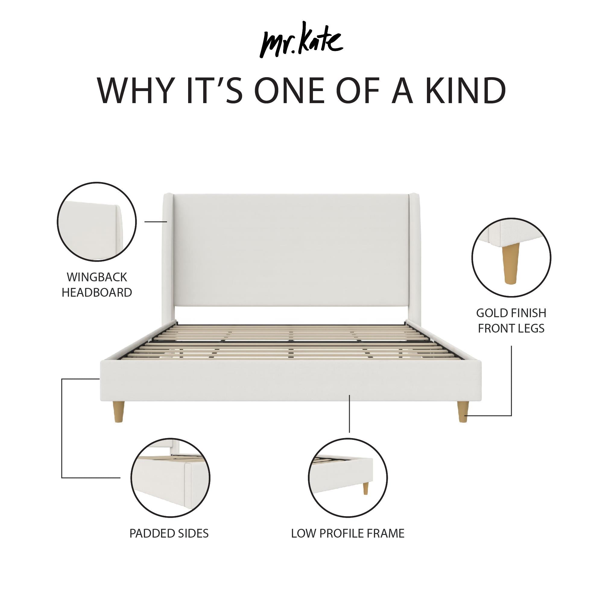 Mr. Kate Tess Upholstered Wingback Bed - Ivory Linen - King