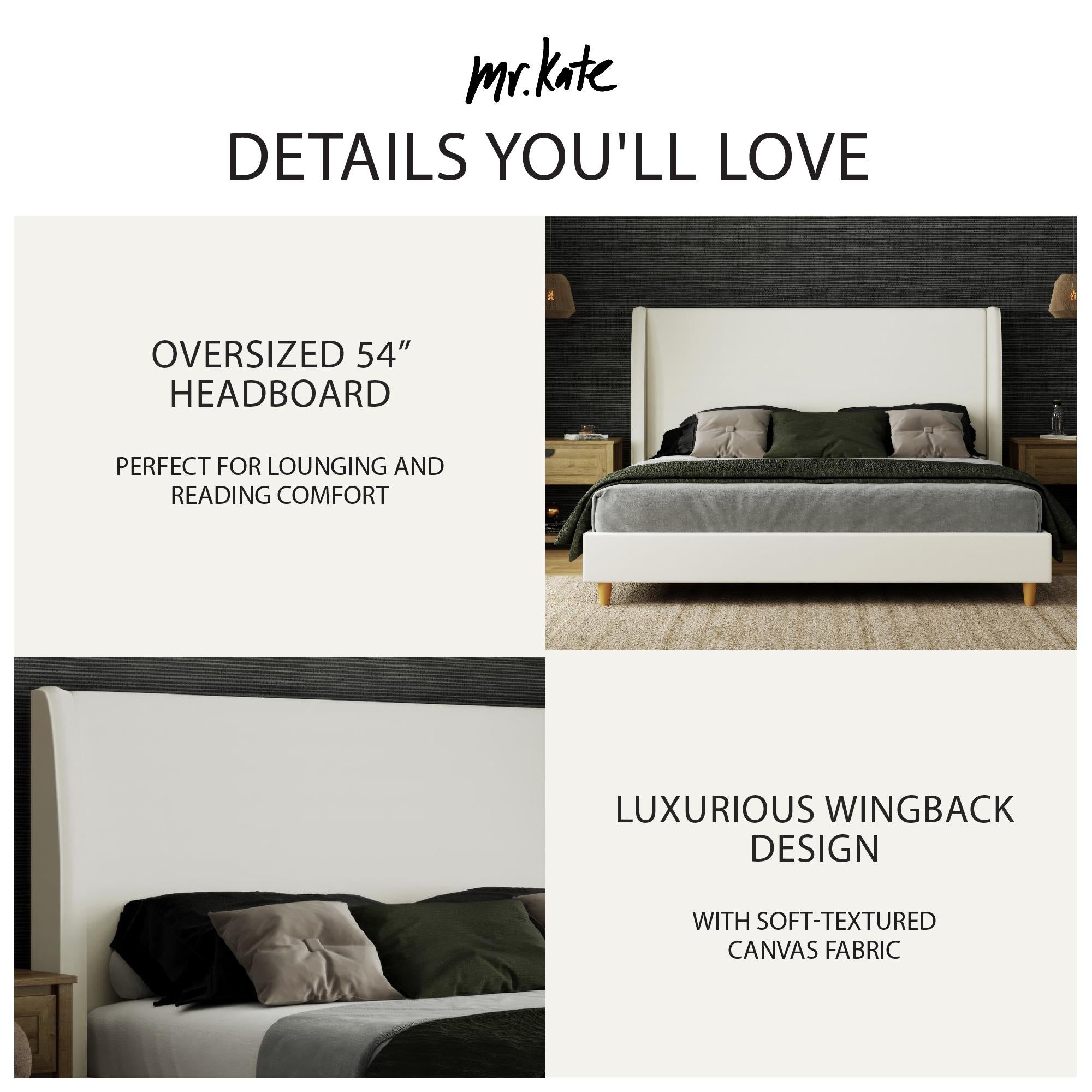 Mr. Kate Tess Upholstered Wingback Bed - Ivory Linen - King