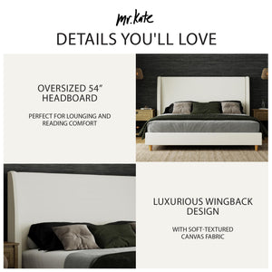 Mr. Kate Tess Upholstered Wingback Bed - Ivory Linen - King