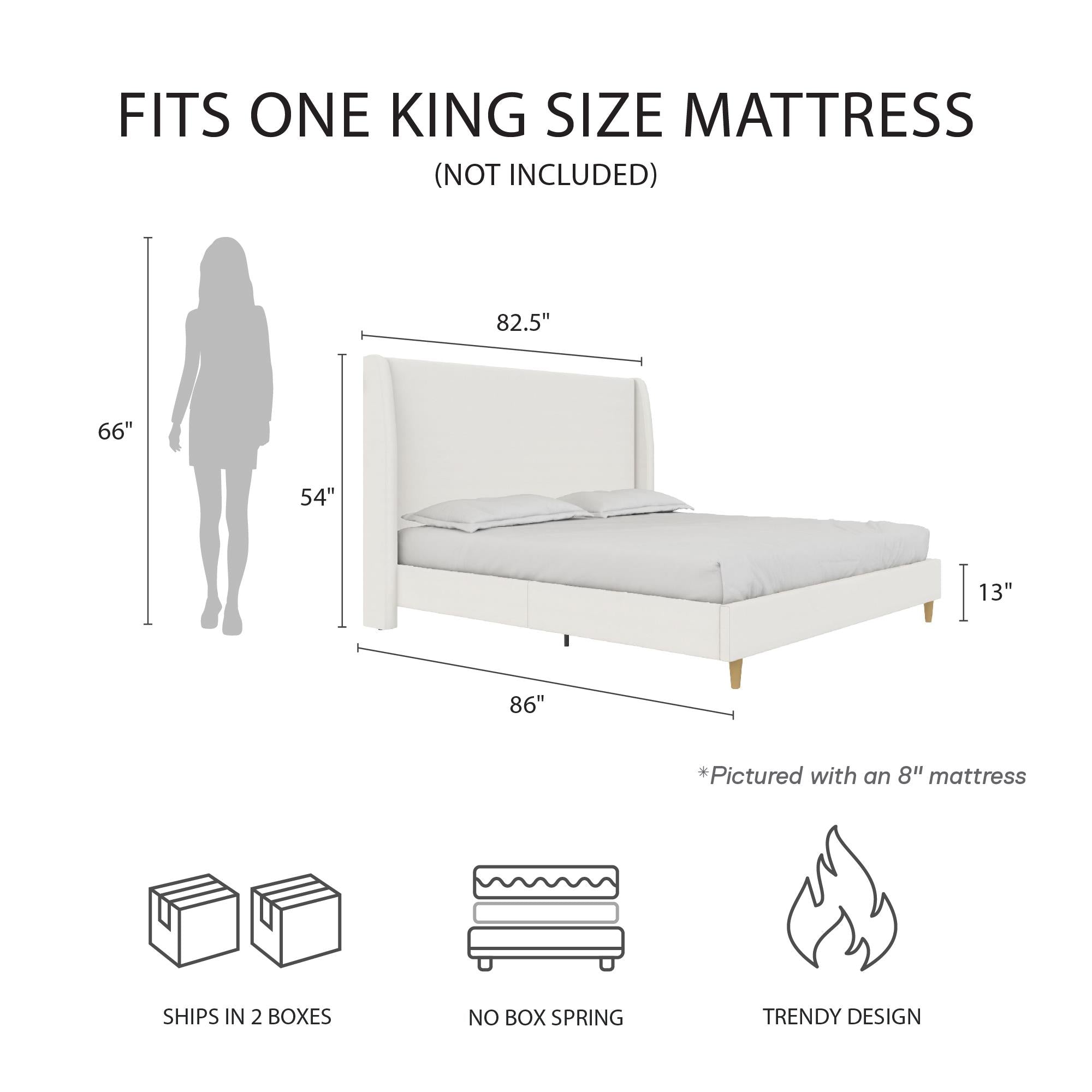 Mr. Kate Tess Upholstered Wingback Bed - Ivory Linen - King
