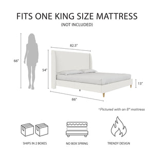 Mr. Kate Tess Upholstered Wingback Bed - Ivory Linen - King