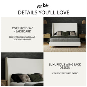 Mr. Kate Tess Upholstered Wingback Bed - Ivory Linen - Queen