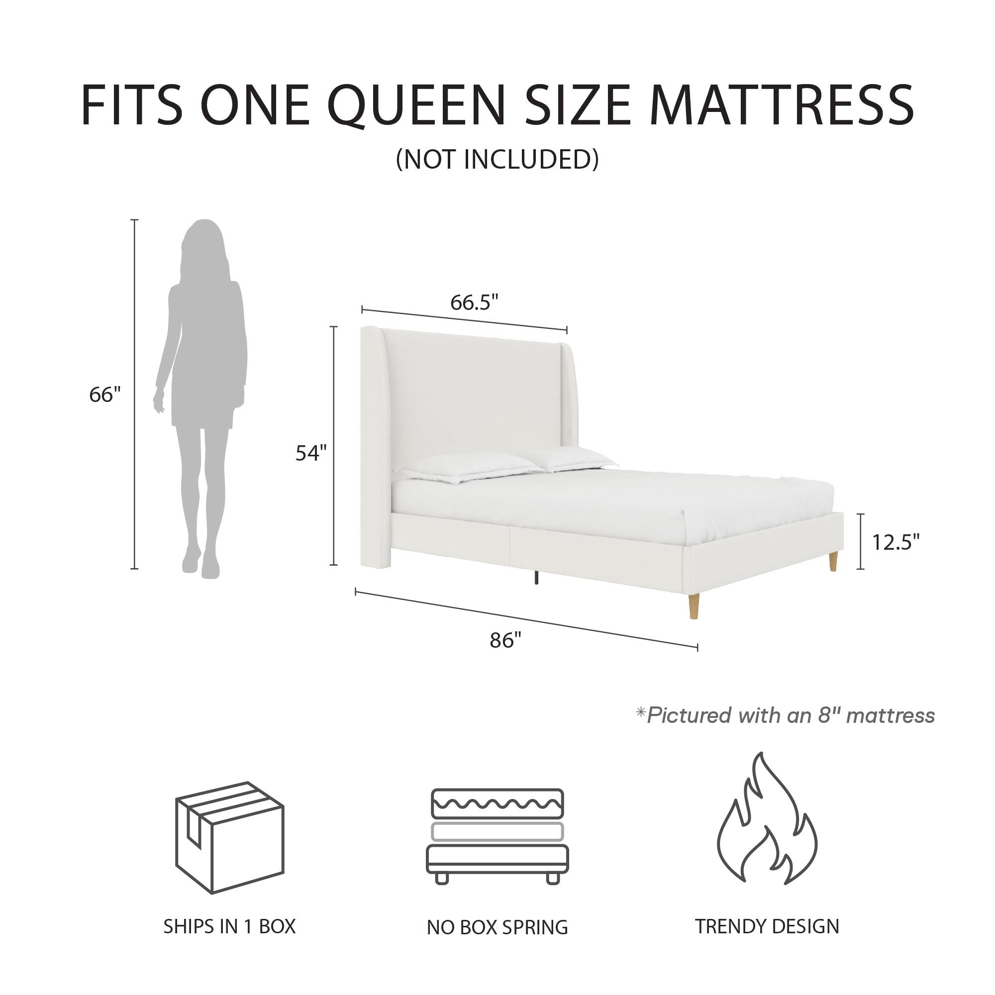 Mr. Kate Tess Upholstered Wingback Bed - Ivory Linen - Queen
