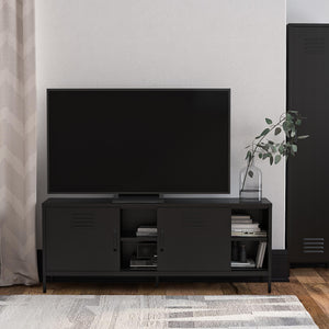 RealRooms Mission District Metal Locker-Style TV Stand for TVs up to 65" - Black