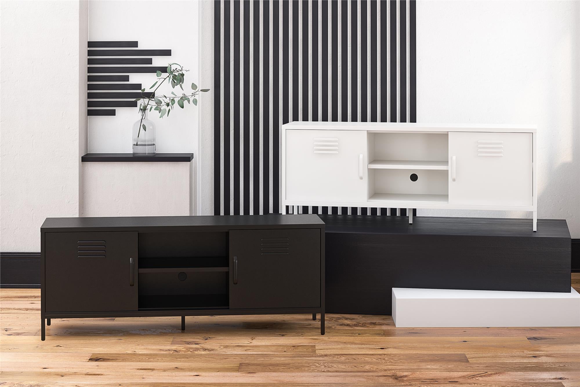 RealRooms Mission District Metal Locker-Style TV Stand for TVs up to 65" - Black
