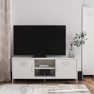 RealRooms Mission District Metal Locker-Style TV Stand for TVs up to 65" - White