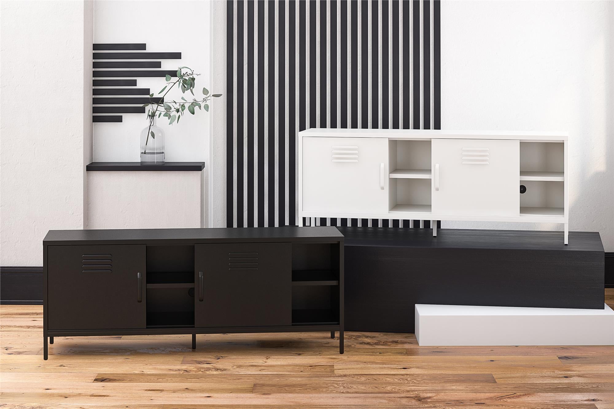 RealRooms Mission District Metal Locker-Style TV Stand for TVs up to 65" - White