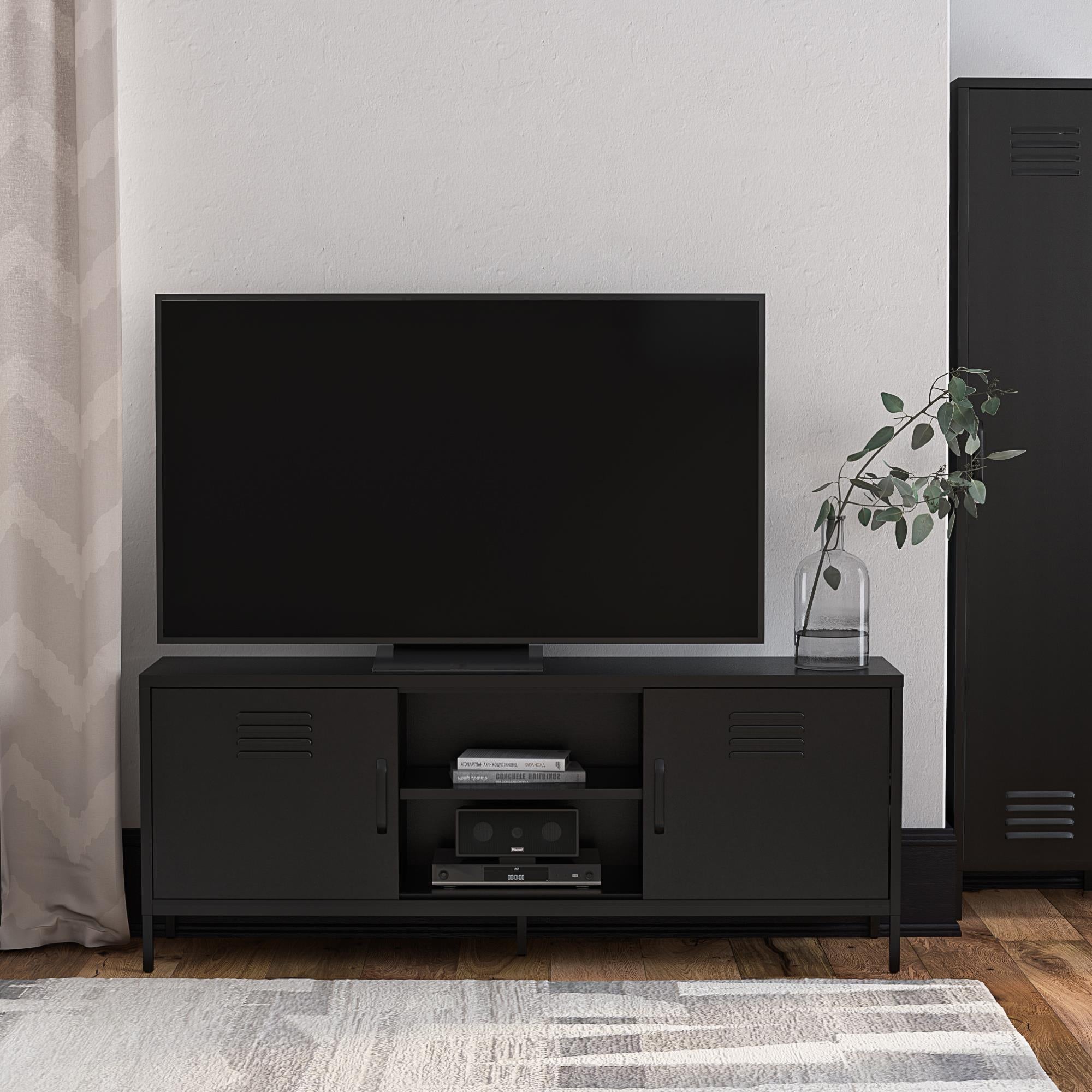 RealRooms Mission District Metal Locker-Style TV Stand for TVs up to 65" - Black