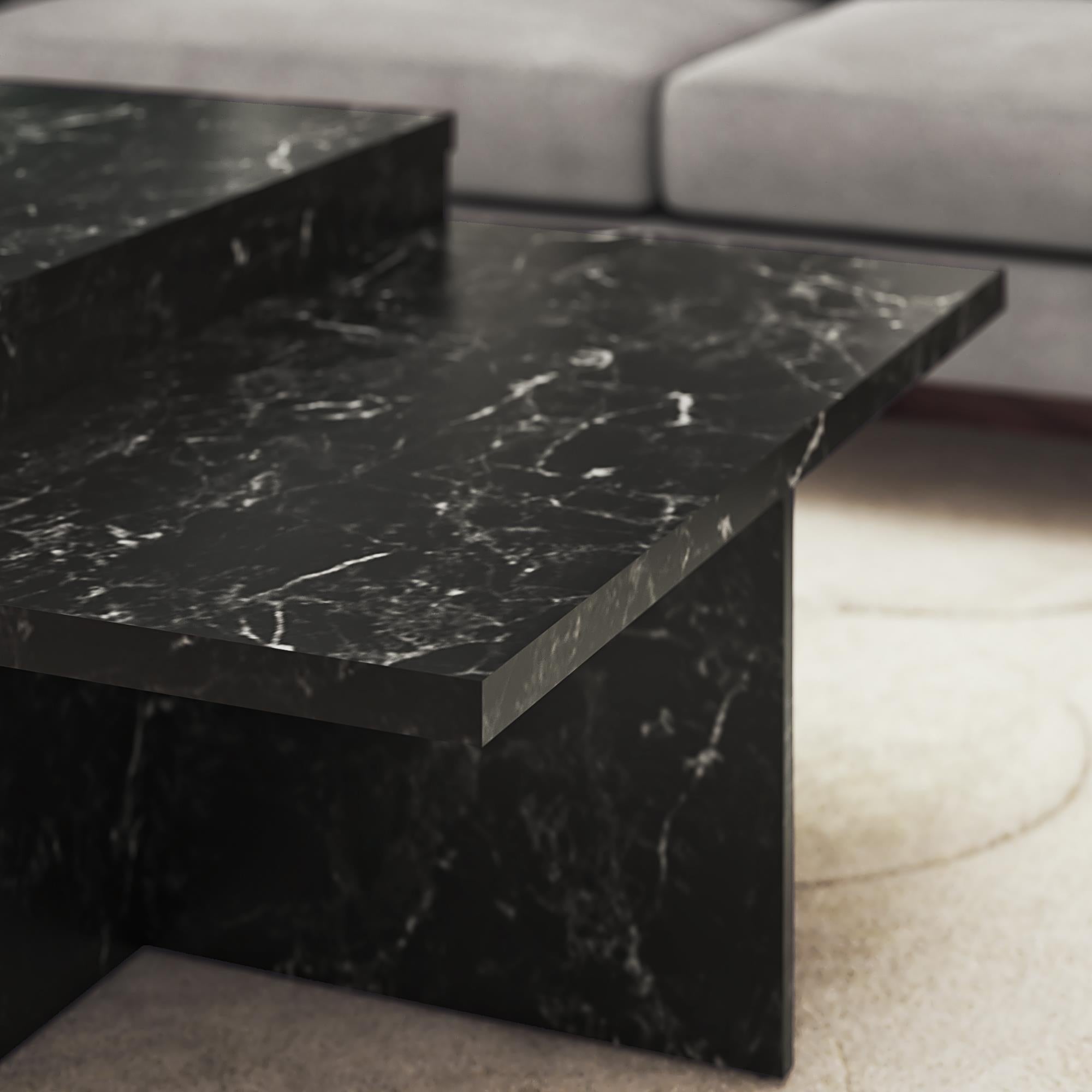 CosmoLiving Brielle Two-Tiered Coffee Table, Faux Black Marble - Black Marble