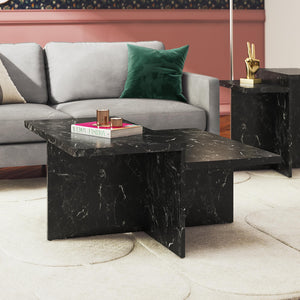 CosmoLiving Brielle Two-Tiered Coffee Table, Faux Black Marble - Black Marble