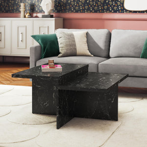 CosmoLiving Brielle Two-Tiered Coffee Table, Faux Black Marble - Black Marble