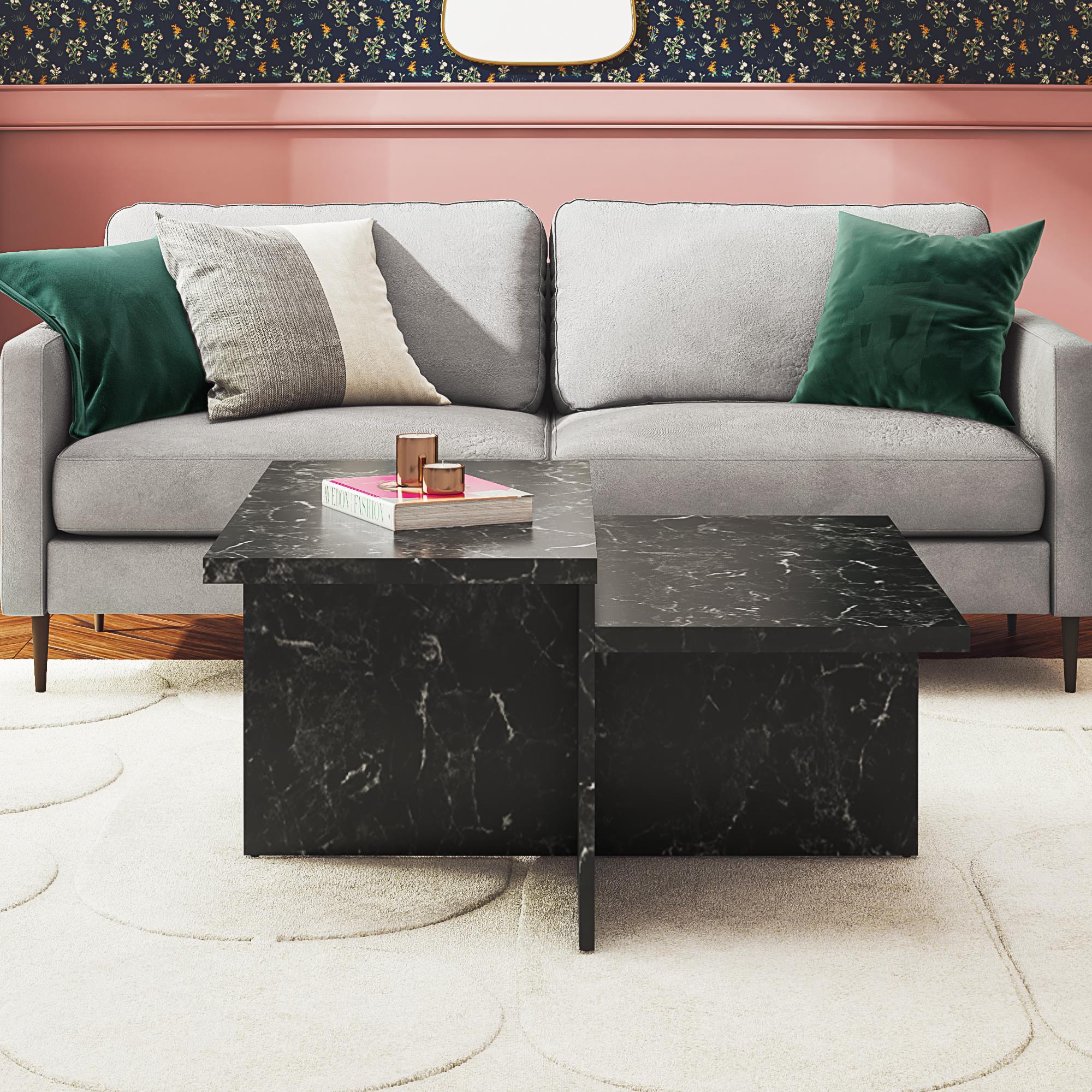 CosmoLiving Brielle Two-Tiered Coffee Table, Faux Black Marble - Black Marble