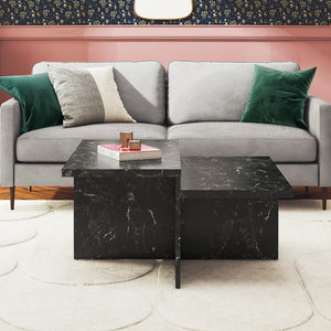 CosmoLiving Brielle Two-Tiered Coffee Table, Faux Black Marble - Black Marble