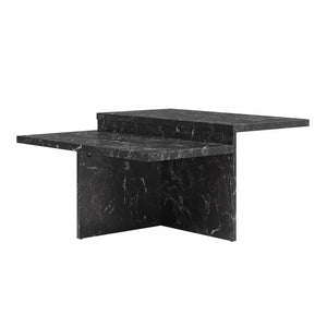 CosmoLiving Brielle Two-Tiered Coffee Table, Faux Black Marble - Black Marble
