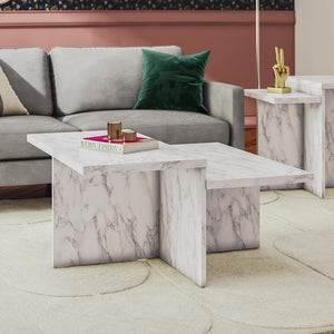 CosmoLiving Brielle Two-Tiered Coffee Table - White marble