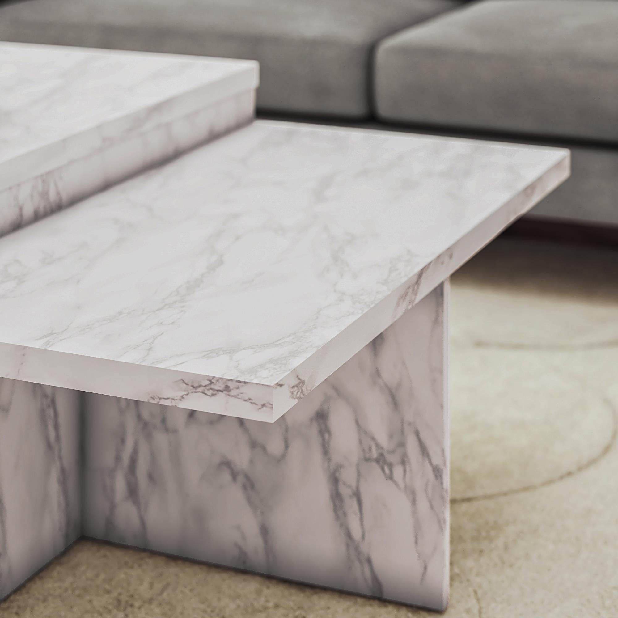 CosmoLiving Brielle Two-Tiered Coffee Table - White marble
