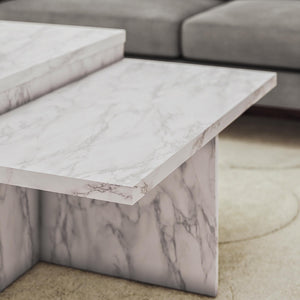 CosmoLiving Brielle Two-Tiered Coffee Table - White marble