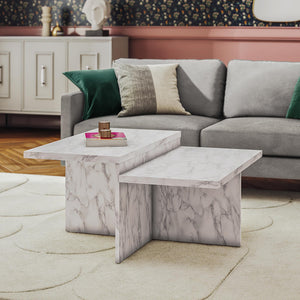 CosmoLiving Brielle Two-Tiered Coffee Table - White marble