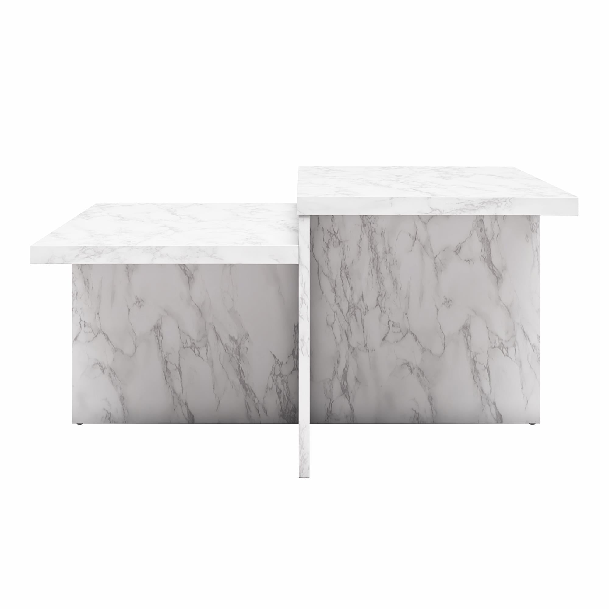 CosmoLiving Brielle Two-Tiered Coffee Table - White marble