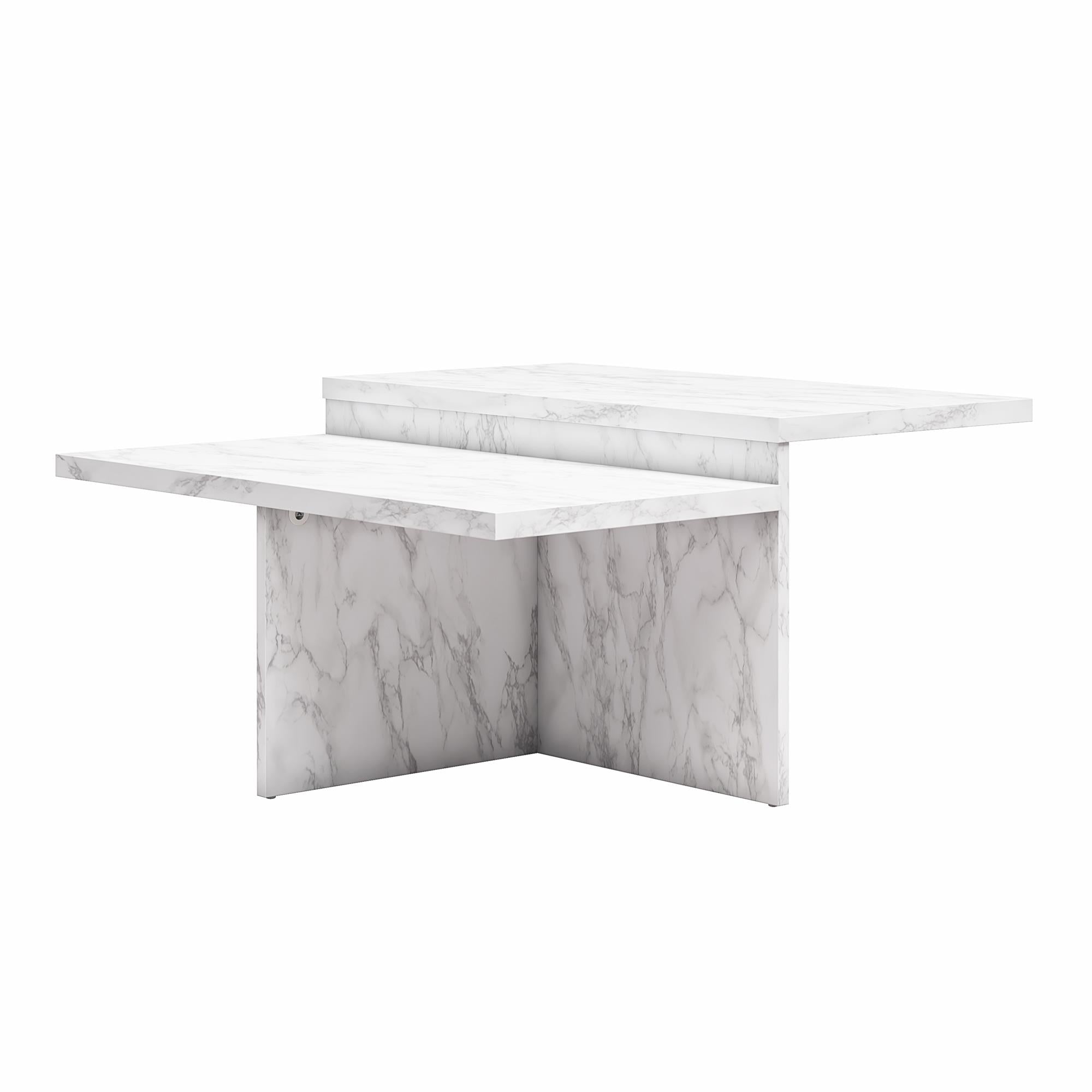 CosmoLiving Brielle Two-Tiered Coffee Table - White marble