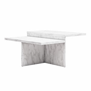 CosmoLiving Brielle Two-Tiered Coffee Table - White marble