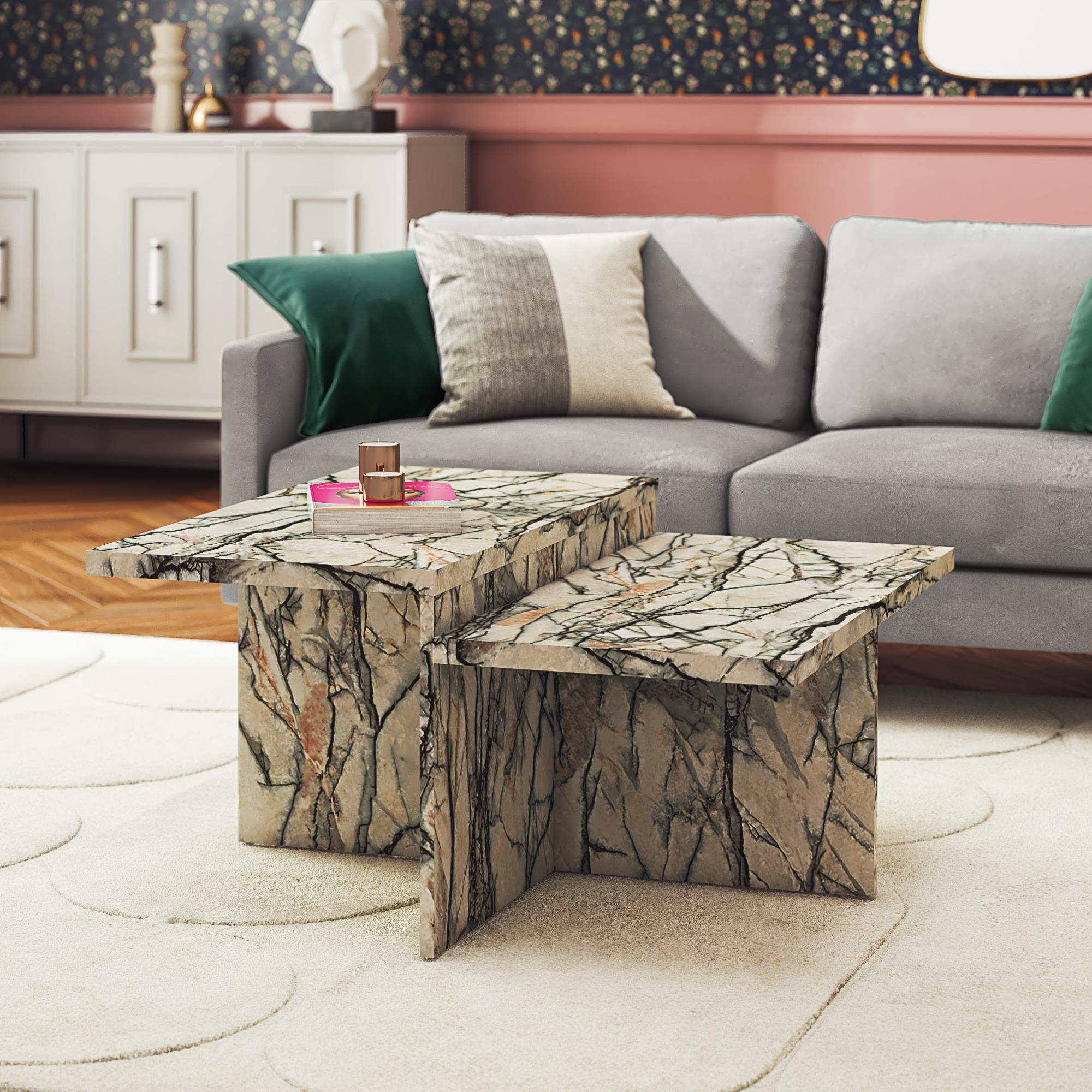 CosmoLiving Brielle Two-Tiered Coffee Table, Faux Onyx Marble - Onyx Marble