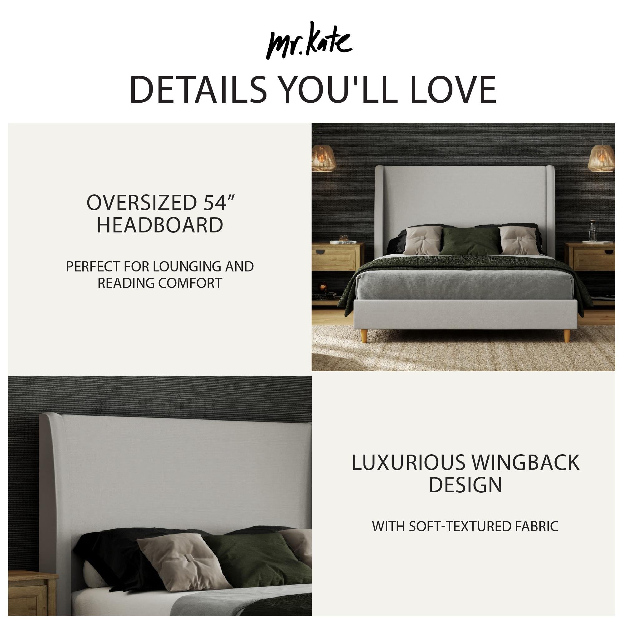 Mr. Kate Tess Upholstered Wingback Bed - Whiskey Gray Linen - Queen