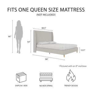 Mr. Kate Tess Upholstered Wingback Bed - Whiskey Gray Linen - Queen
