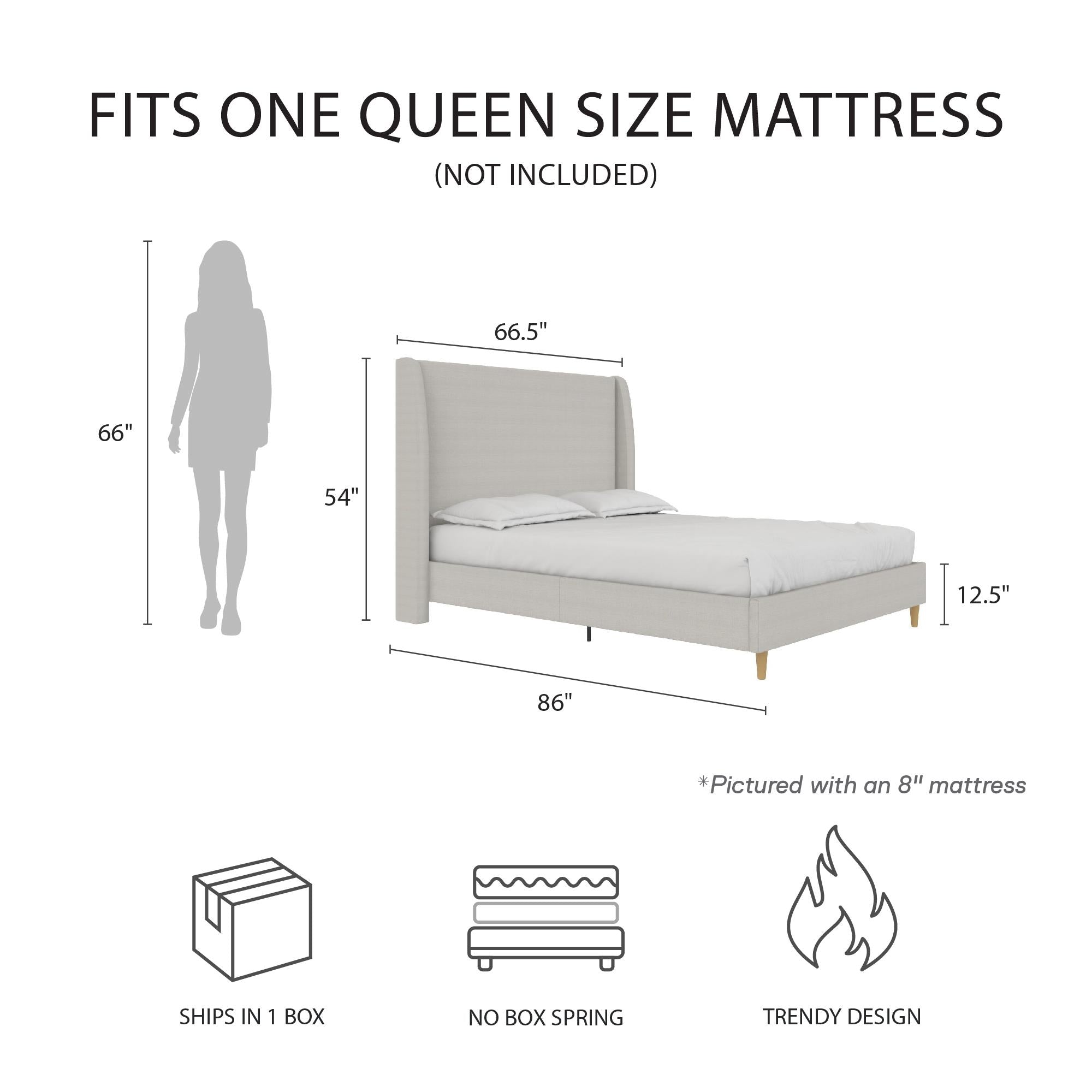 Mr. Kate Tess Upholstered Wingback Bed - Whiskey Gray Linen - Queen