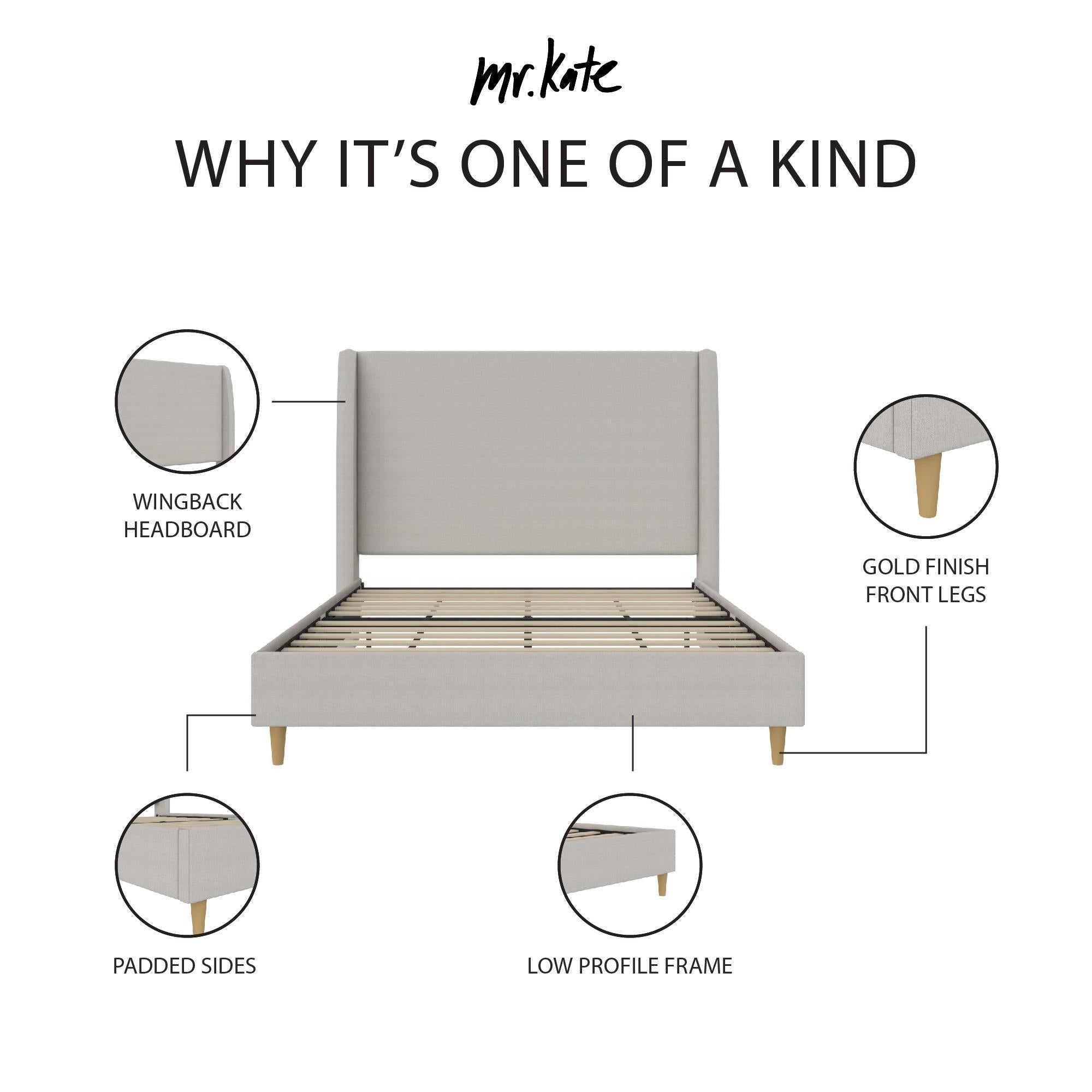 Mr. Kate Tess Upholstered Wingback Bed - Whiskey Gray Linen - Queen