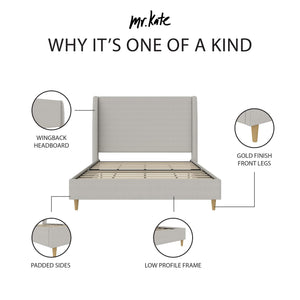 Mr. Kate Tess Upholstered Wingback Bed - Whiskey Gray Linen - Queen