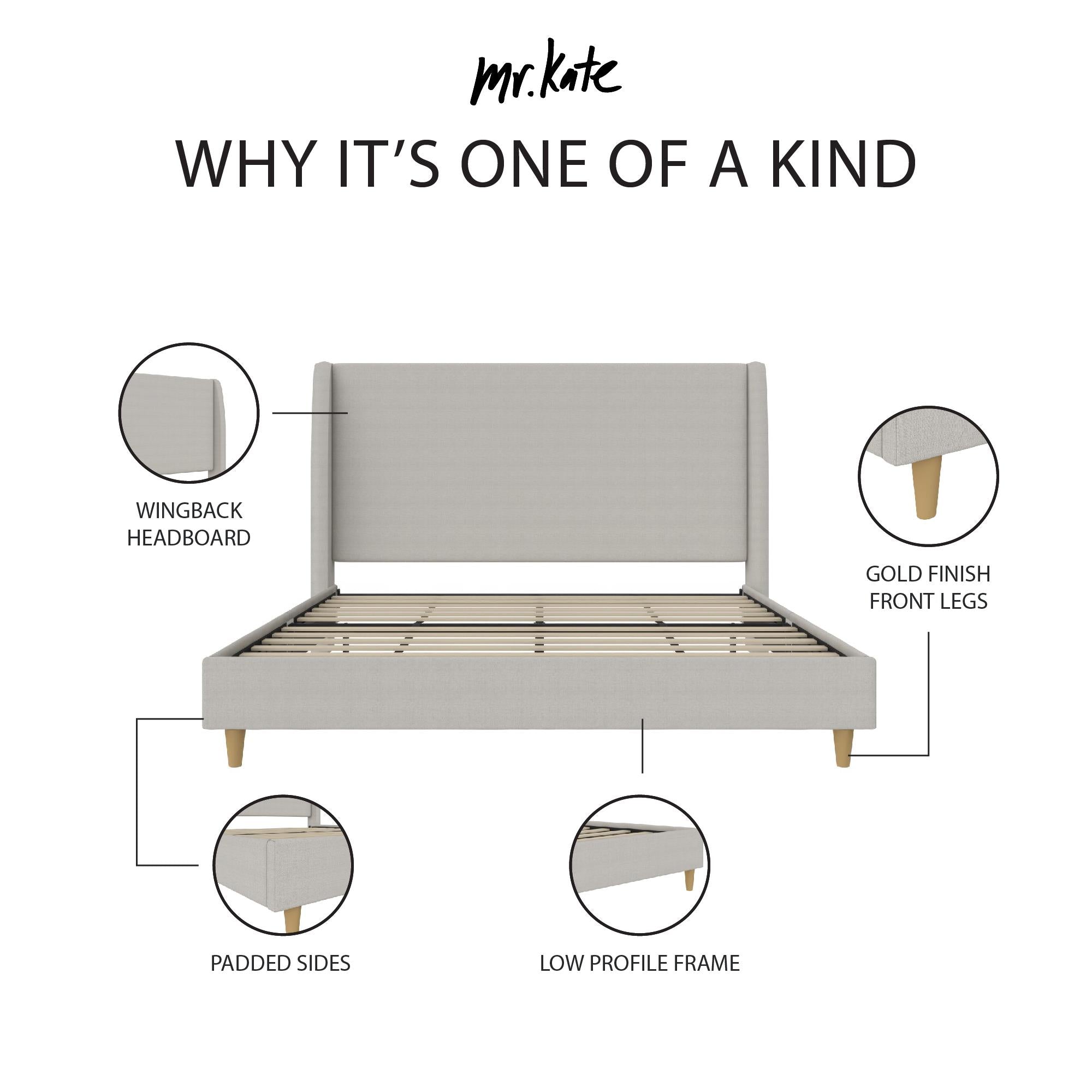 Mr. Kate Tess Upholstered Wingback Bed - Whiskey Gray Linen - King