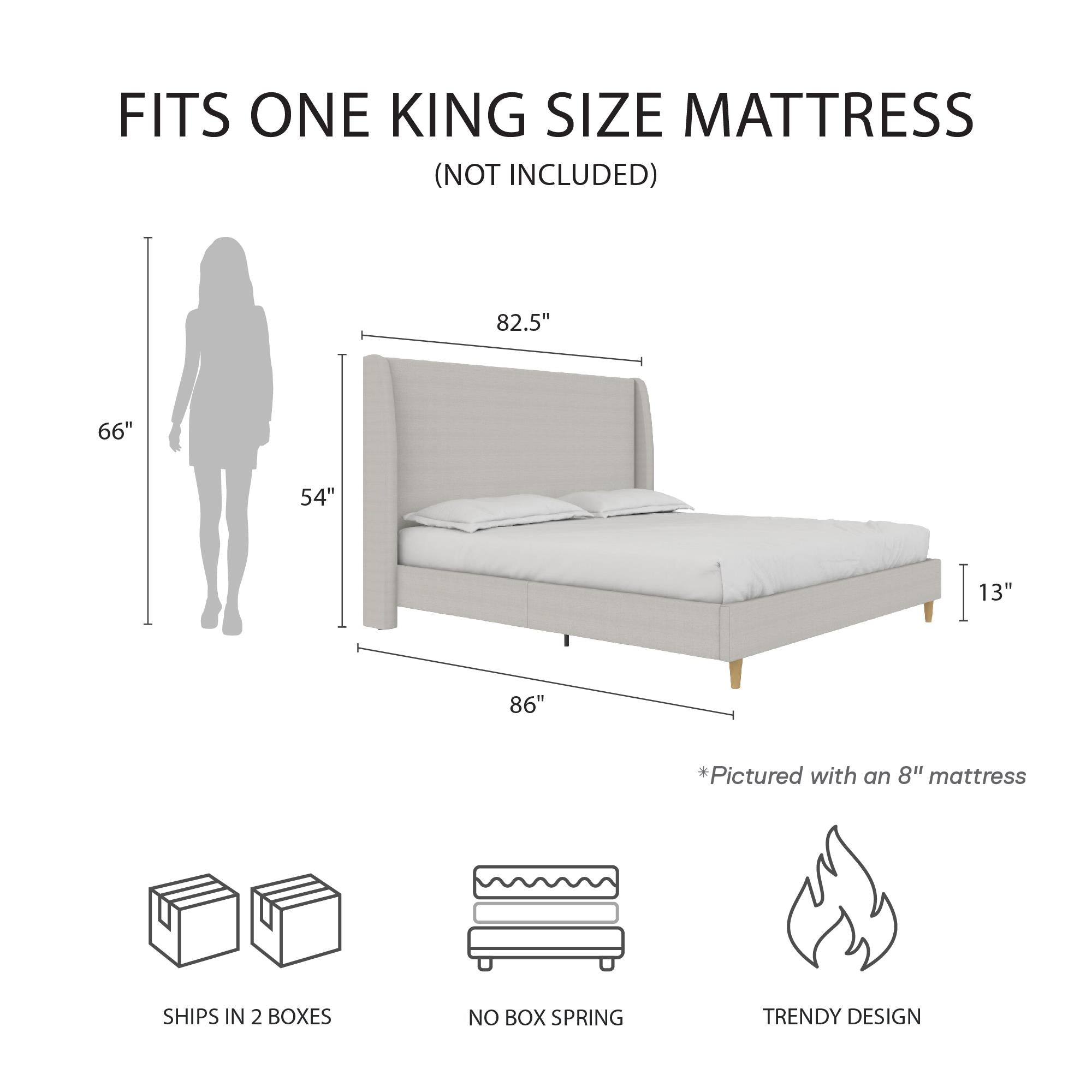 Mr. Kate Tess Upholstered Wingback Bed - Whiskey Gray Linen - King