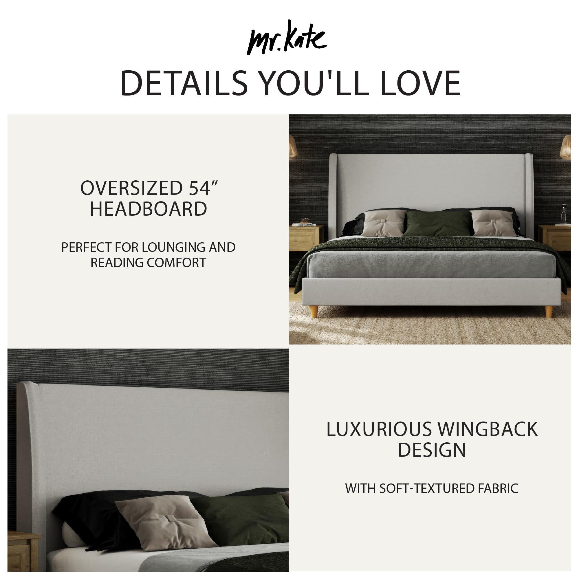 Mr. Kate Tess Upholstered Wingback Bed - Whiskey Gray Linen - King