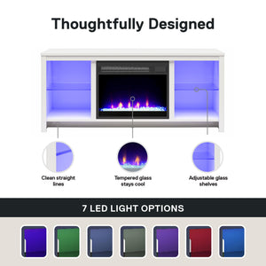 Ameriwood Home Torrick LED Fireplace 55" TV Stand with Crystal Insert - White