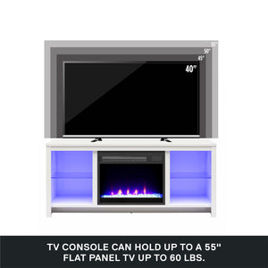 Ameriwood Home Torrick LED Fireplace 55" TV Stand with Crystal Insert - White