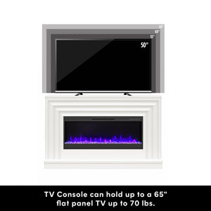 CosmoLiving Rene Electric Fireplace Mantel 65" TV Stand with Multi-Color Flame and Crystal Ember Bed - White