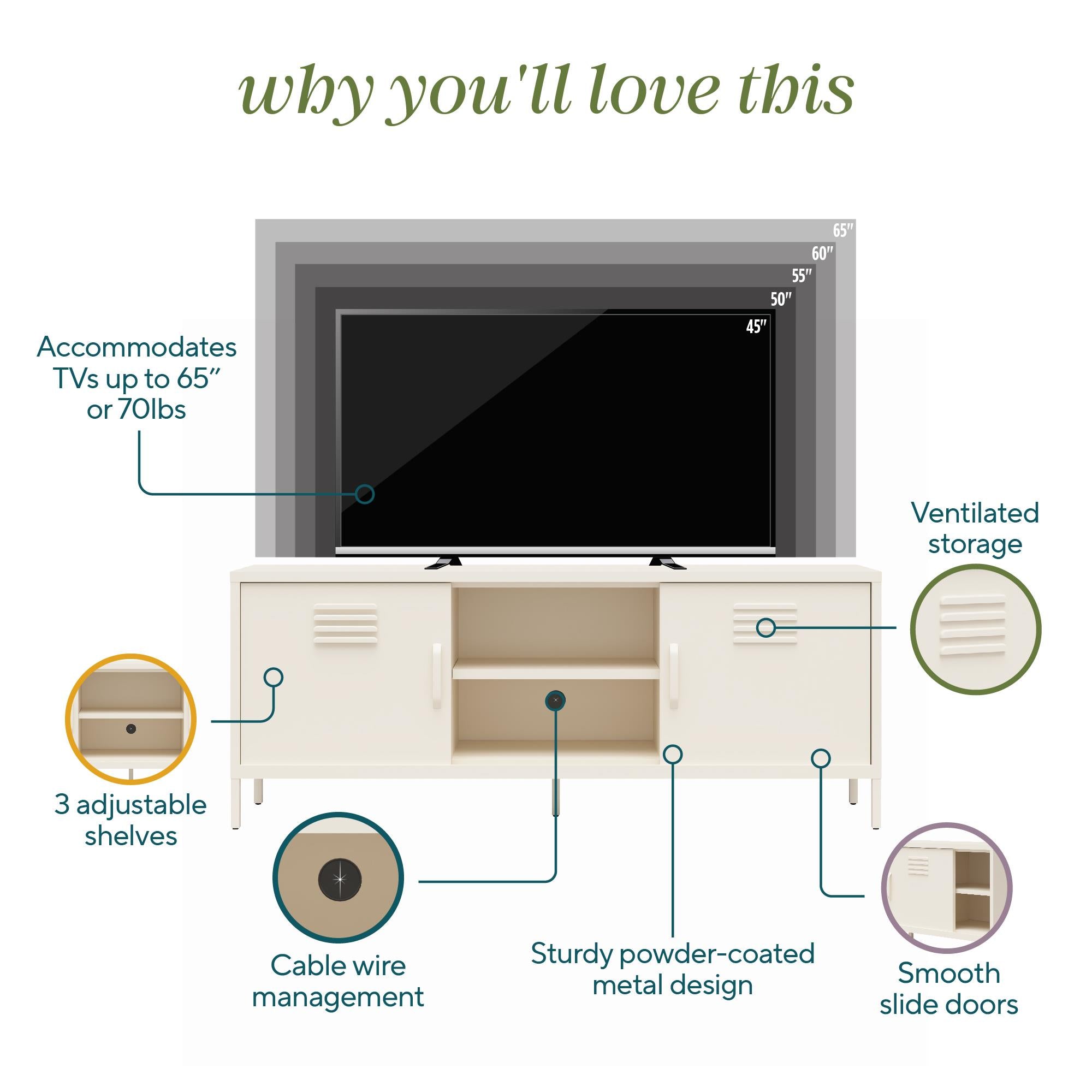 Novogratz Cache Metal Locker-Style TV Stand for TVs up to 65" - Parchment