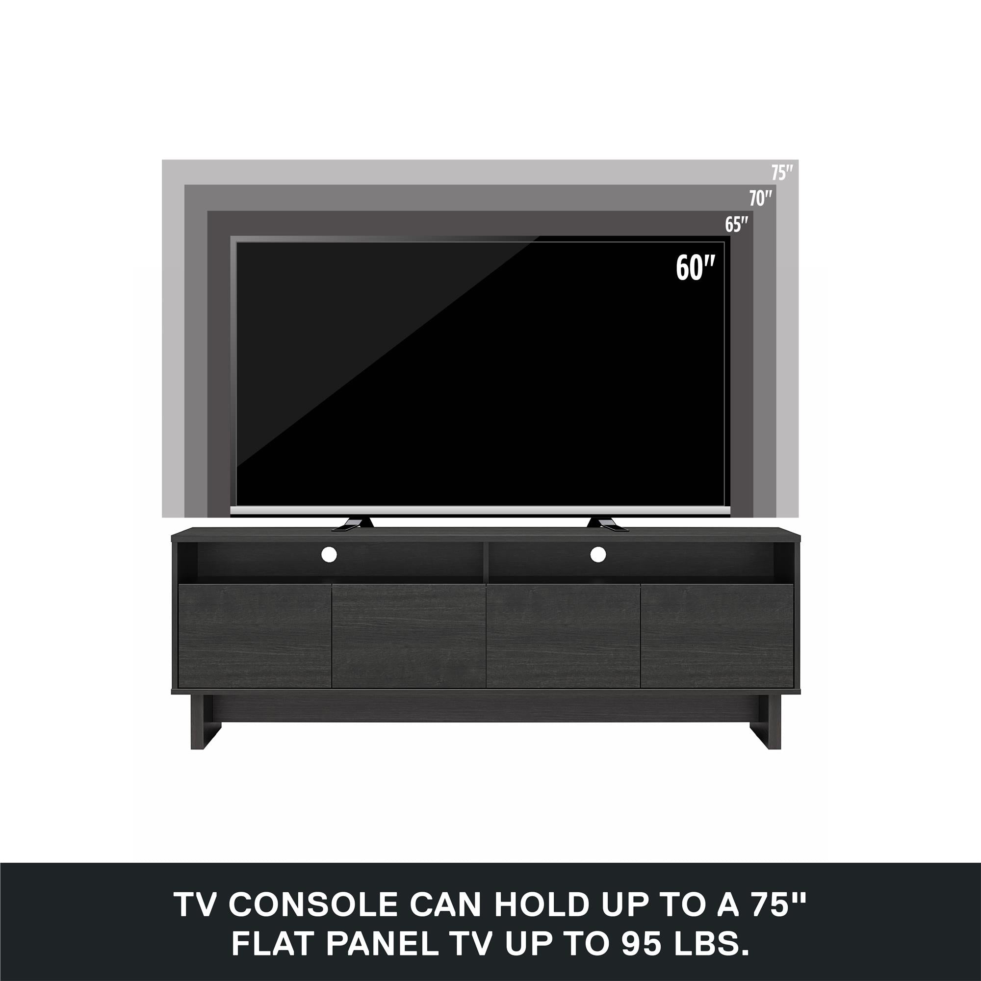 RealRooms Nivelle 4-Door TV Stand Console for TVs up to 75" - Black Oak