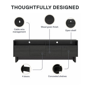 RealRooms Nivelle 4-Door TV Stand Console for TVs up to 75" - Black Oak