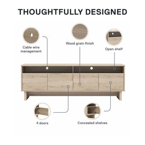 RealRooms Nivelle 4-Door TV Stand Console for TVs up to 75" - Blonde Oak
