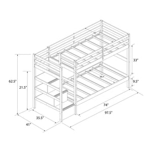 Max & Finn Zaire Wood Bunk Bed with Stairs and Shelves - Mocha Espresso - Twin-Over-Twin