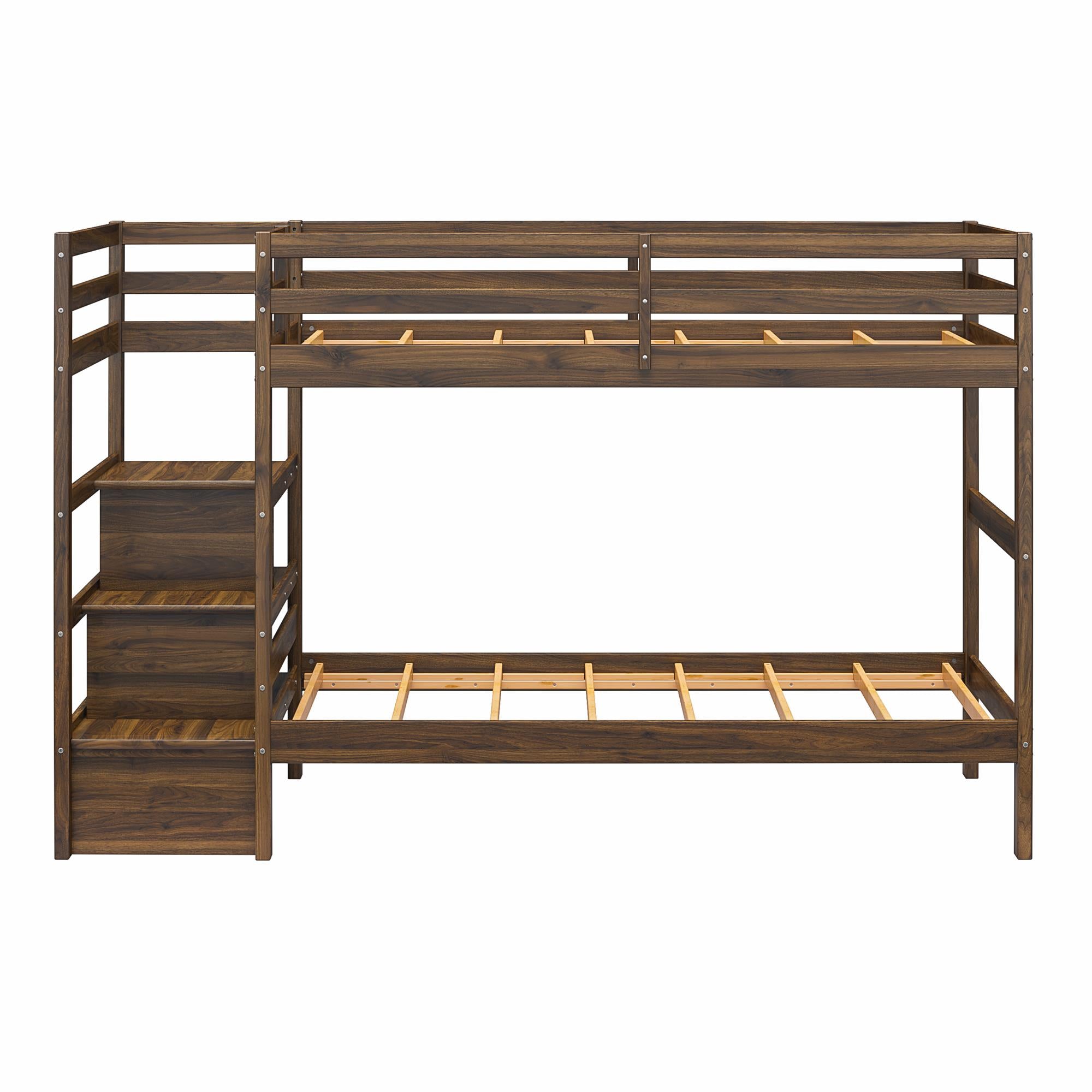 Max & Finn Zaire Wood Bunk Bed with Stairs and Shelves - Mocha Espresso - Twin-Over-Twin