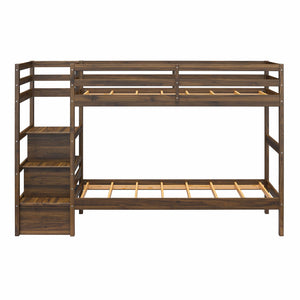 Max & Finn Zaire Wood Bunk Bed with Stairs and Shelves - Mocha Espresso - Twin-Over-Twin
